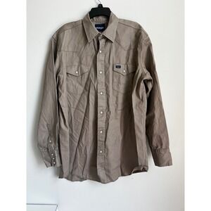 VTG Wrangler Western Shirt‎ Mens Long Sleeve Pearl Snap Khaki Tan XLT